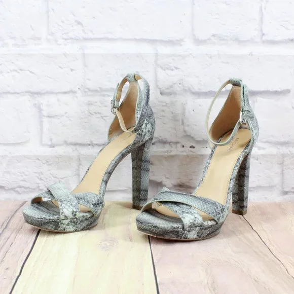 Michael Kors Divia Gray Snakeskin Leather Platfrom Heel Sandals 6.5 M - Picture 2 of 9